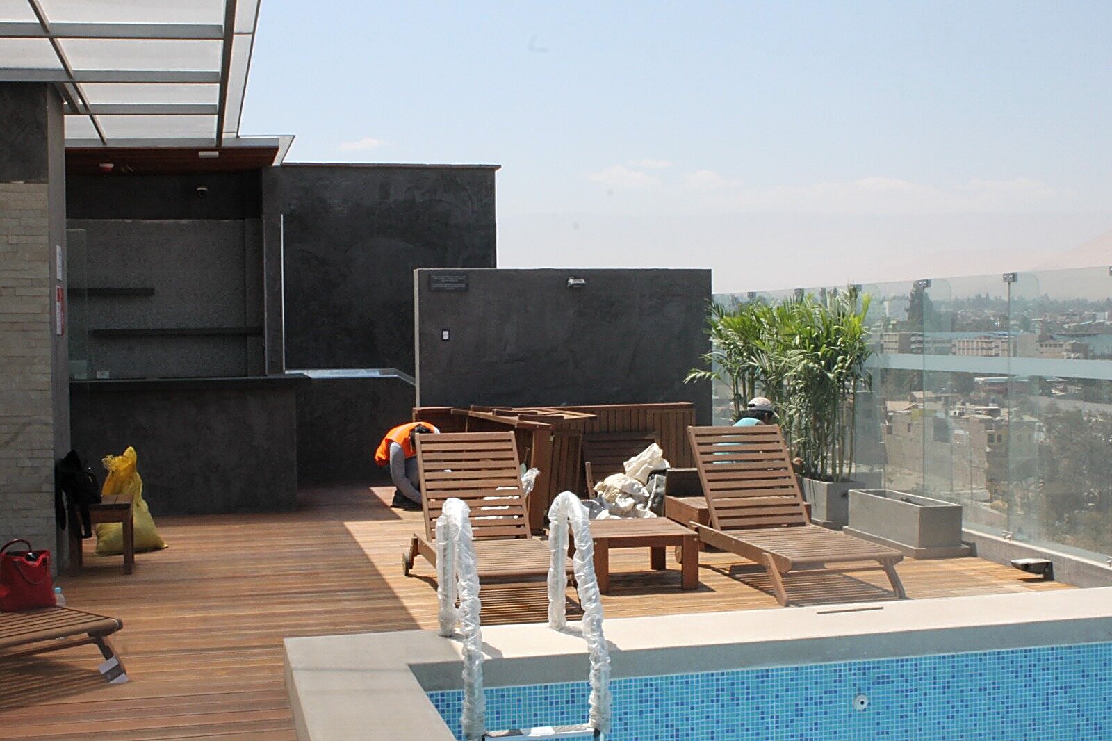 Césped y palmeras en jardín — proyecto Hotel Casa Andina